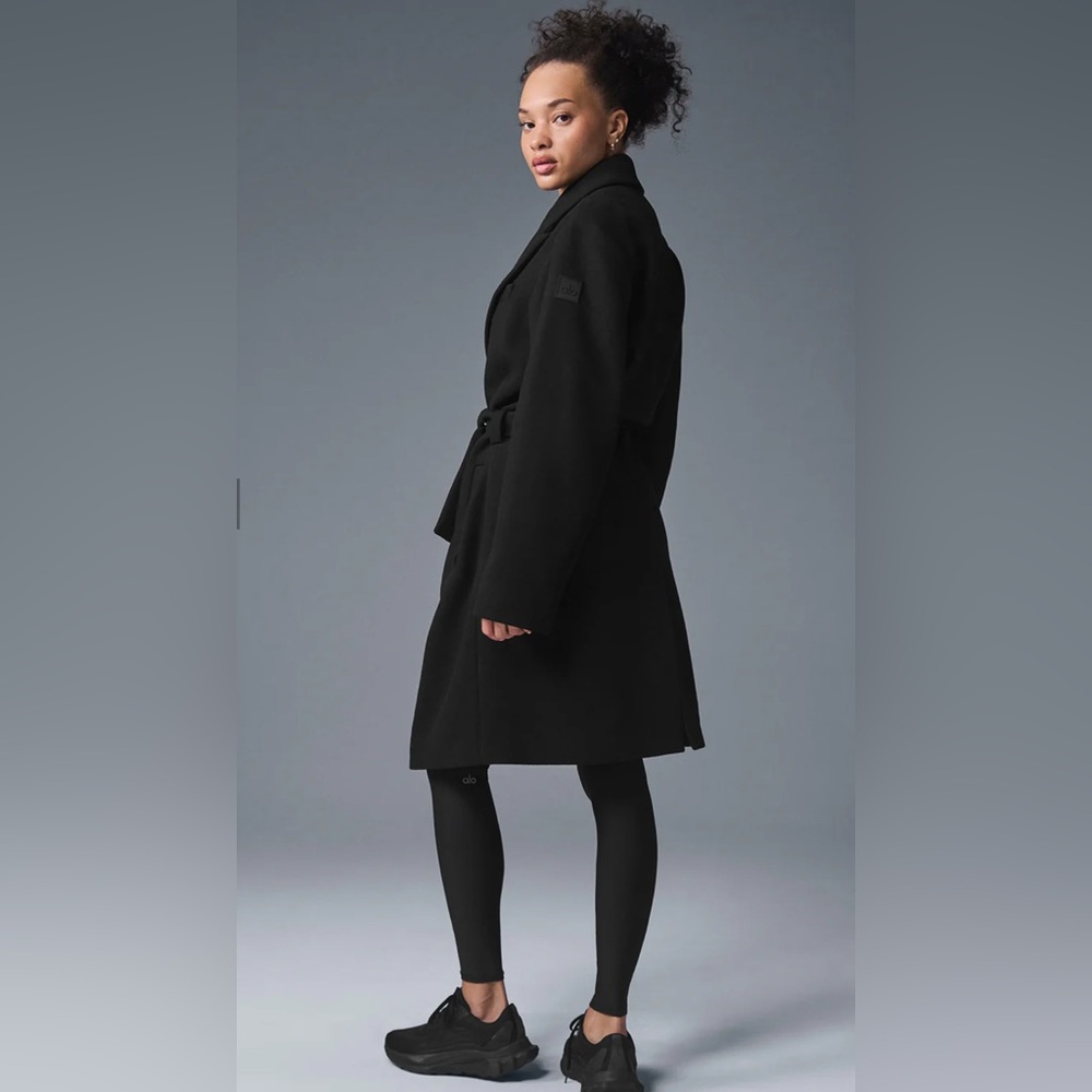 Alo Yoga Black Belted Wool Coat